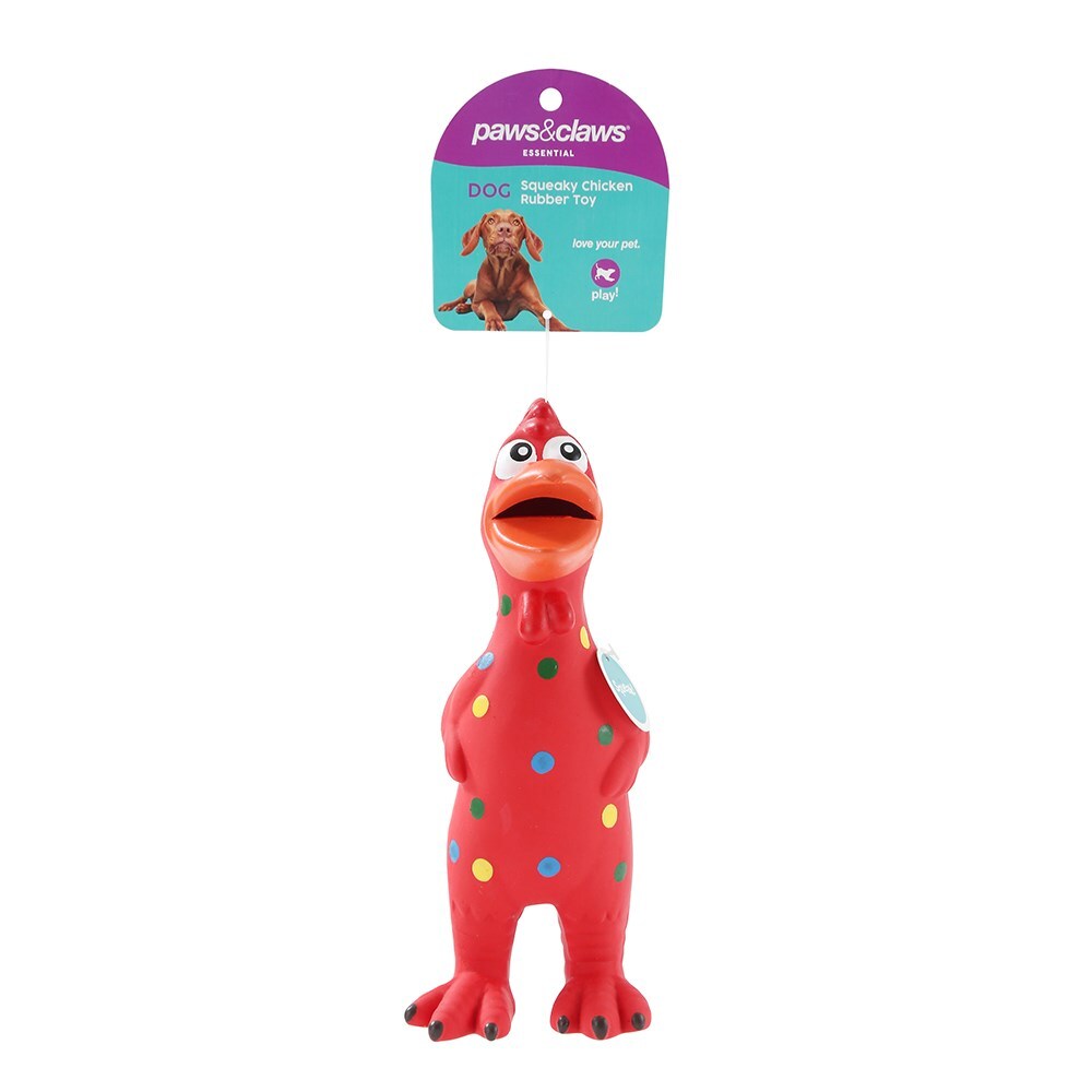 16937-paws-claws-24cm-squeaky-chicken-rubber-latex-pet-dog-toy-assorted