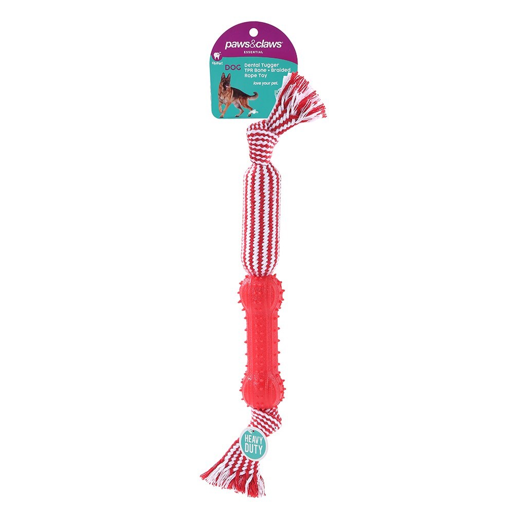 17163-paws-claws-dental-tugger-dog-pet-toy-tpr-bone-braided-rope-assorted-43cm
