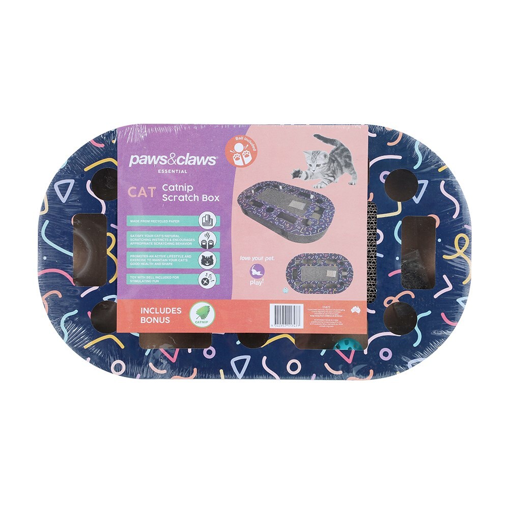 17477-paws-claws-48x23cm-cardboard-cat-activity-scratcher-w-toys