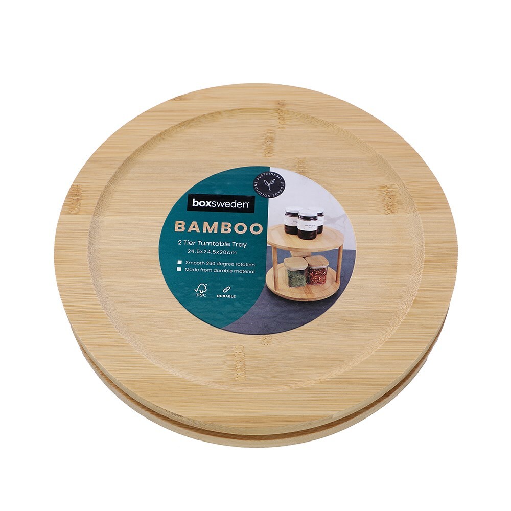 17934-boxsweden-24-5cm-bamboo-2-tier-turntable-rotating-organiser-brown