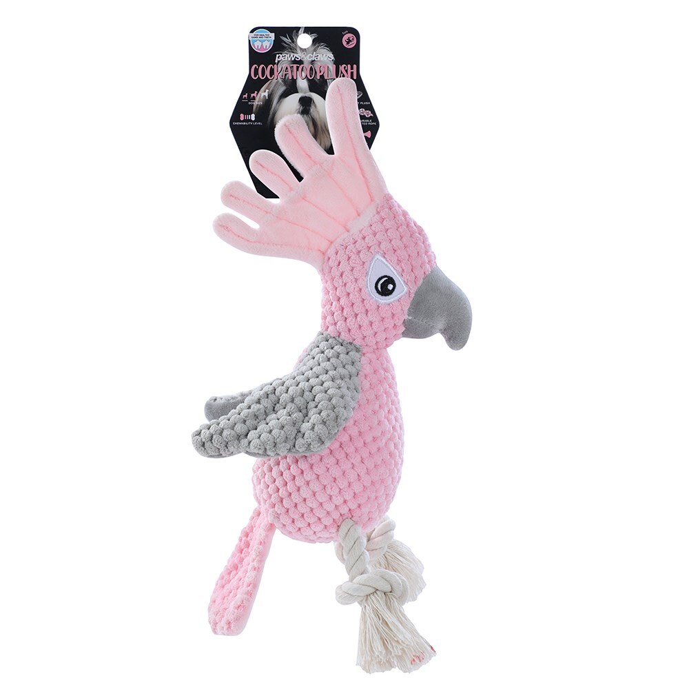18153-paws-claws-30cm-cockatoo-soft-plush-dog-toy-w-squeaker-pink