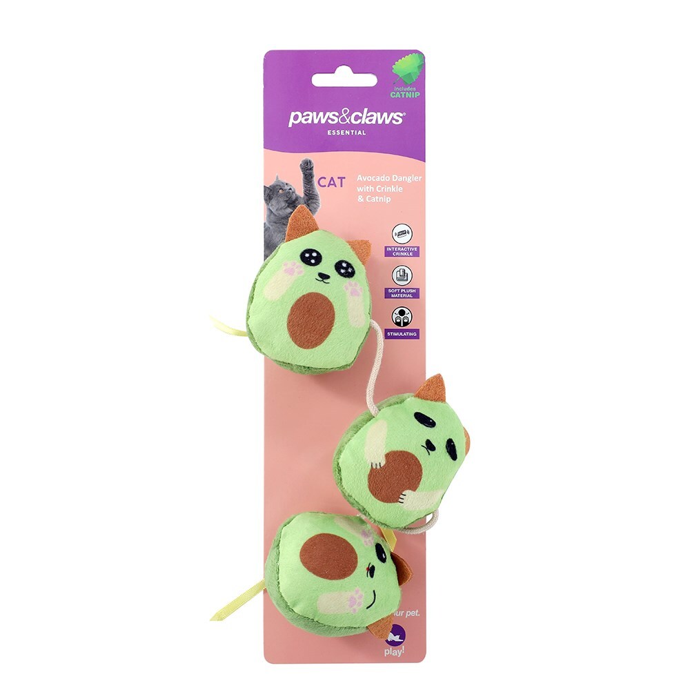 18351-paws-claws-pet-cat-27cm-plush-avocado-dangler-toy-w-crinkle-catnip