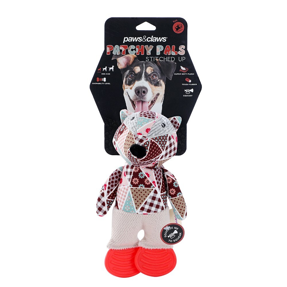 18481-paws-claws-patchy-pals-stitched-up-animals-plush-fox-pet-dog-toy-23x13x8cm