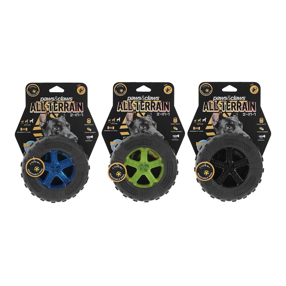 18559-paws-claws-2-in-1-all-terrain-12cm-tpr-foam-tyre-pet-dog-toy-assorted