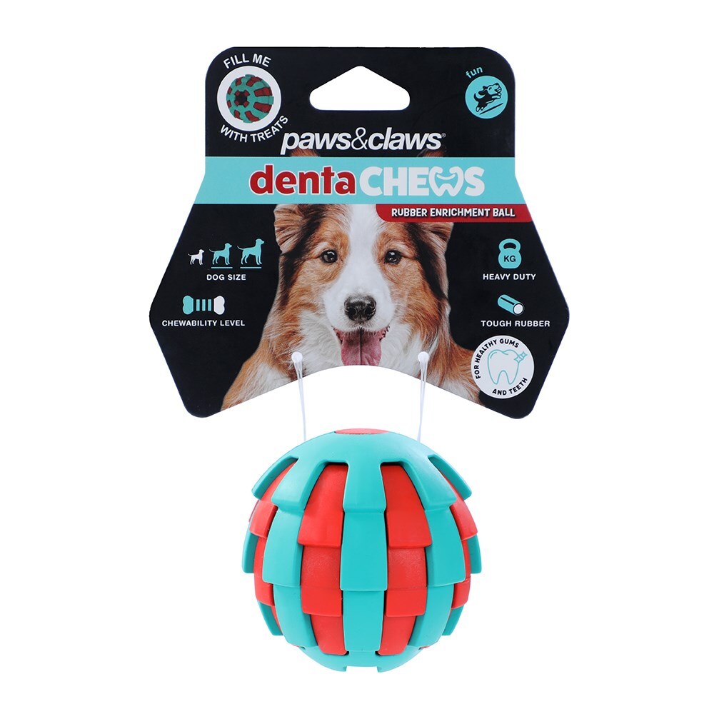 18641-paws-and-claws-6-7x6-5x6-5cm-denta-chews-rubber-enrichment-ball-dog-pet-toy