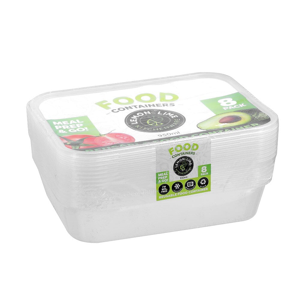 19167-8pk-lemon-lime-reusable-950ml-rectangle-food-container-w-lid-clear
