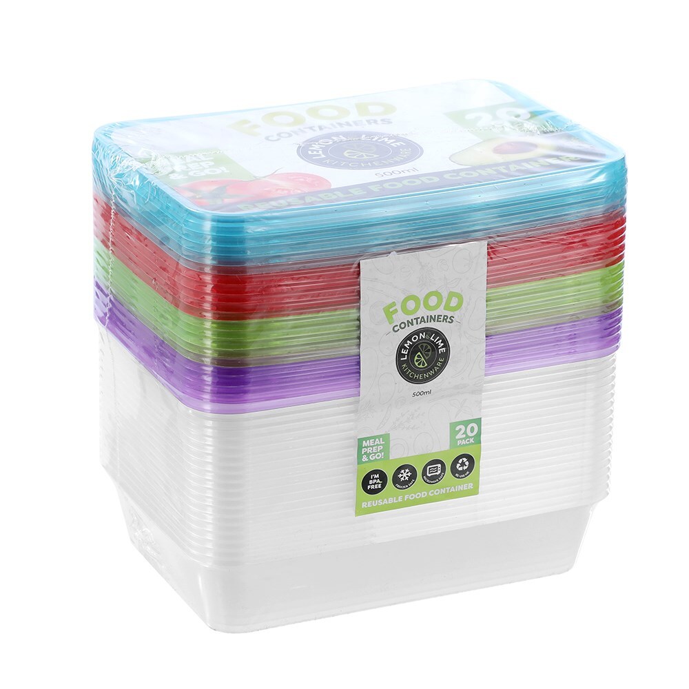 19198-20pk-lemon-lime-rectangle-500ml-reusable-food-container-w-coloured-lids