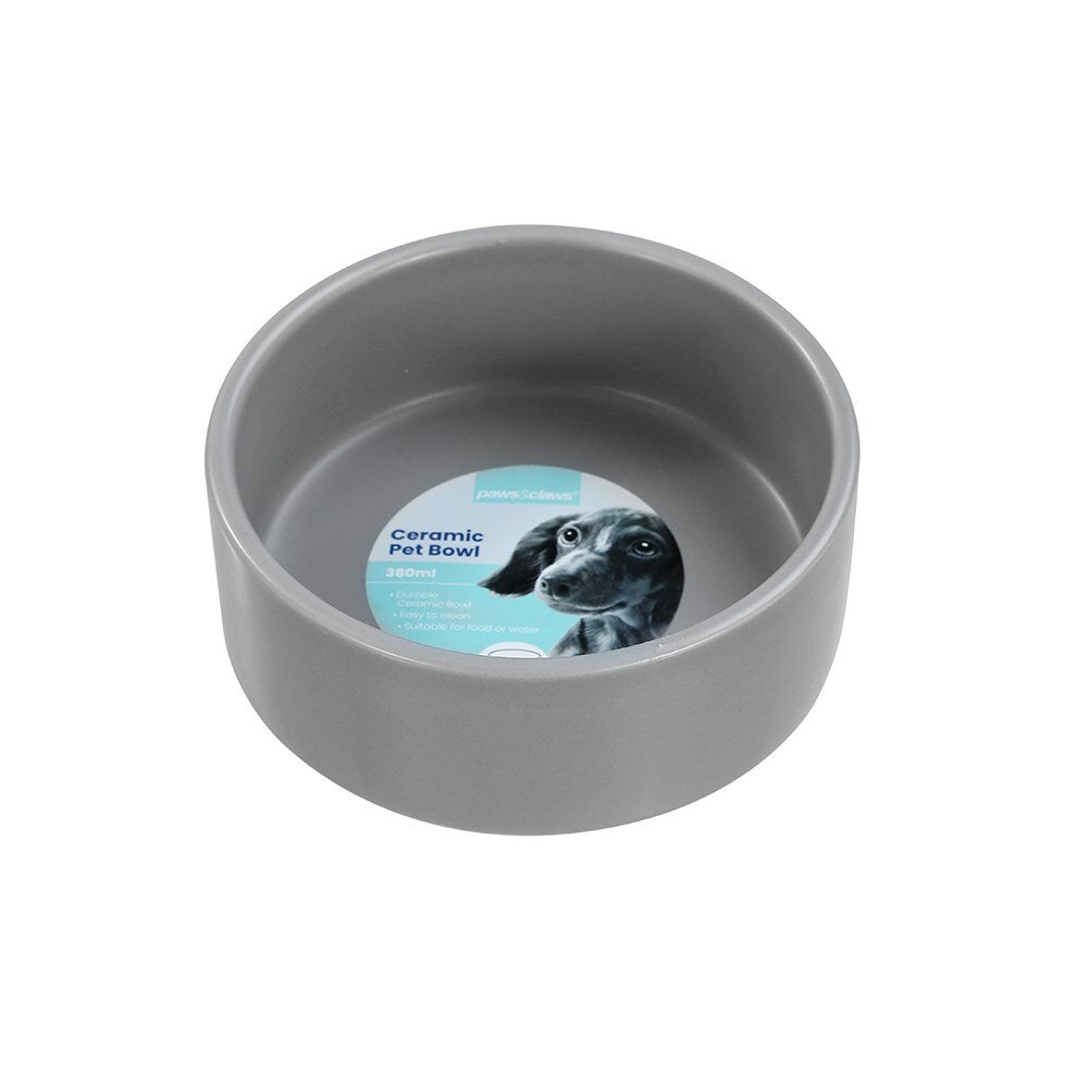 21603-paws-claws-13cm-380ml-ceramic-pet-bowl-assorted-white-green-grey