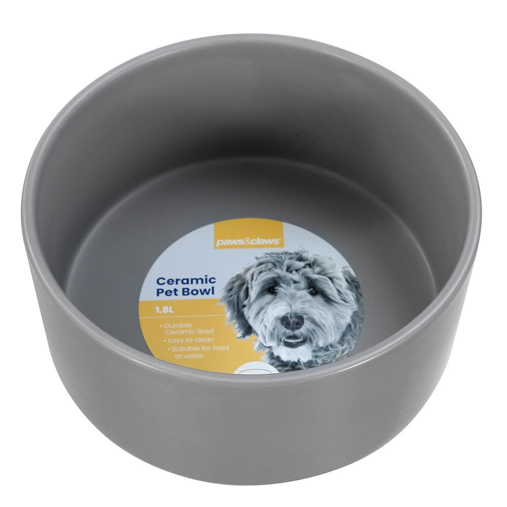 21627-paws-claws-19cm-1-8l-ceramic-pet-bowl-assorted-white-green-grey