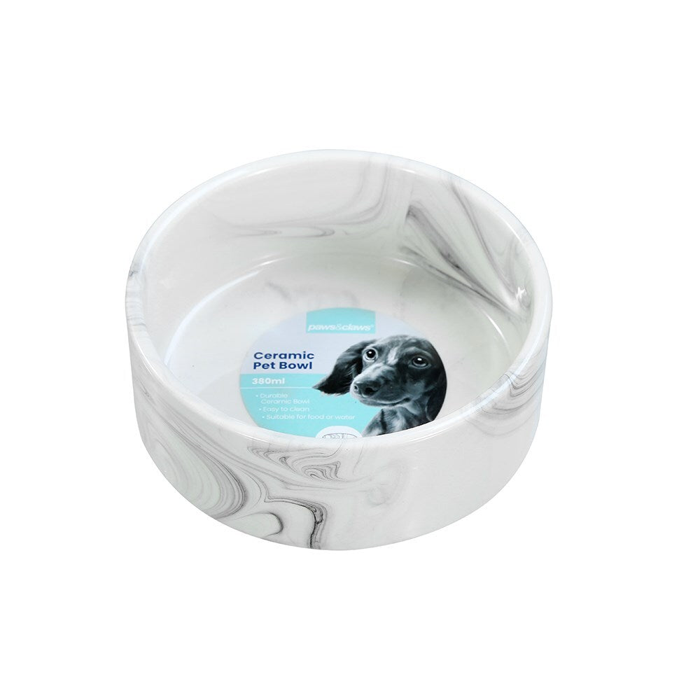 21634-paws-claws-13cm-380ml-ceramic-pet-bowl-marble-assorted-grey-pink
