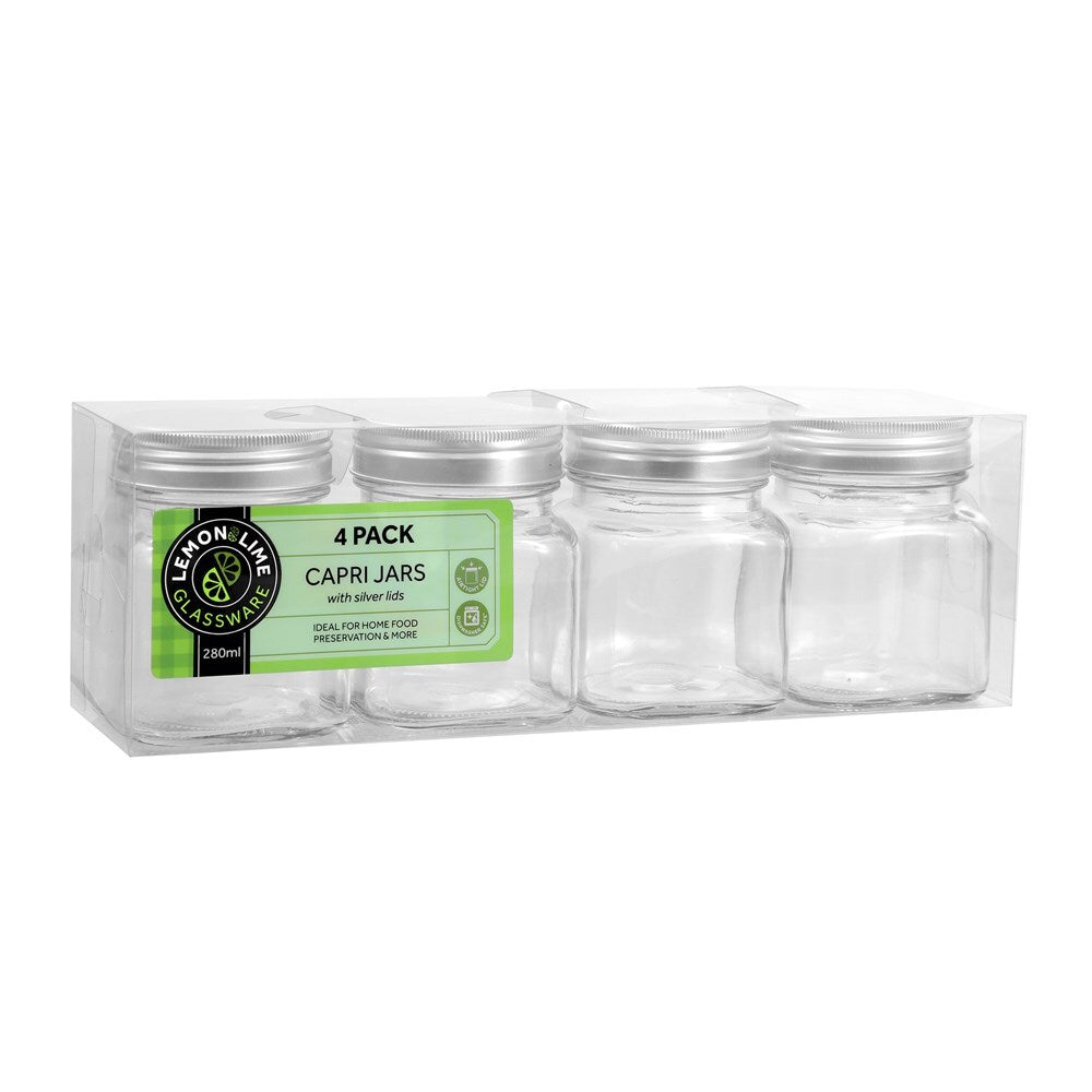 31428-4pk-lemon-lime-280ml-square-jar-capri-glass-w-silver-lid