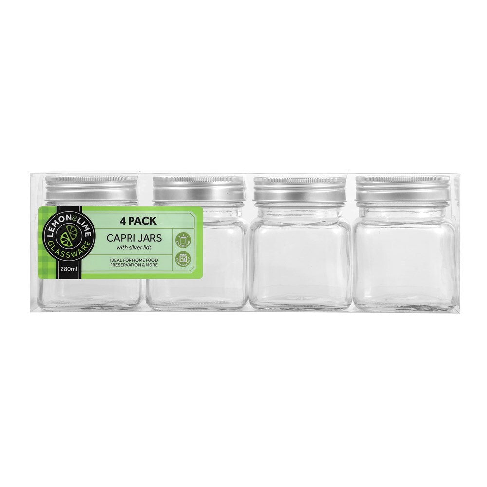31428-4pk-lemon-lime-280ml-square-jar-capri-glass-w-silver-lid