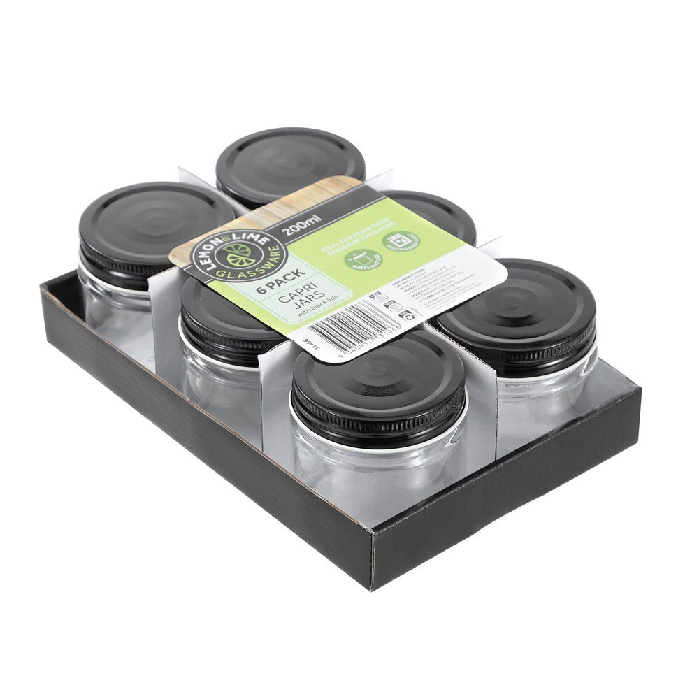 31466-6pk-lemon-lime-200ml-preserve-jar-capri-glass-w-black-lid