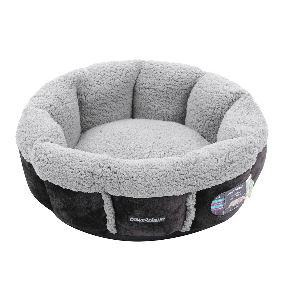 33682-paws-claws-primo-plush-50cm-snuggler-pet-bed-round-grey-charcoal