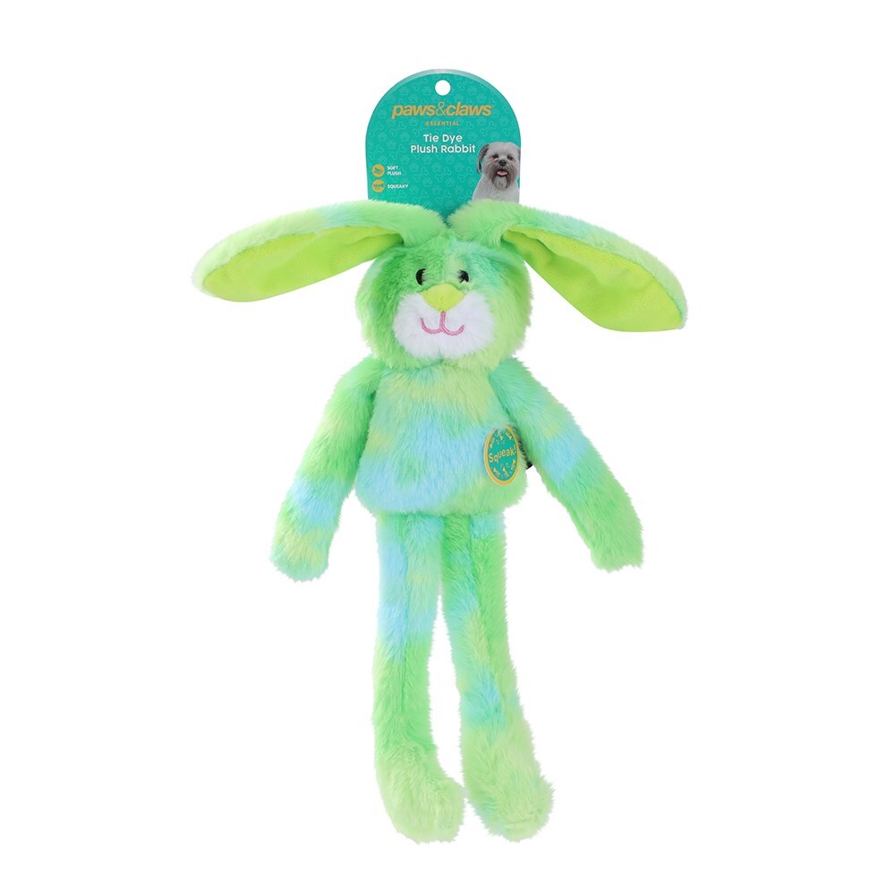 34979-paws-claws-55cm-tie-dye-plush-rabbit-dog-toy-w-squeaker-assorted