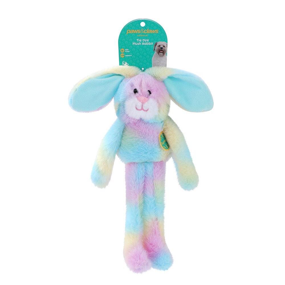 34979-paws-claws-55cm-tie-dye-plush-rabbit-dog-toy-w-squeaker-assorted