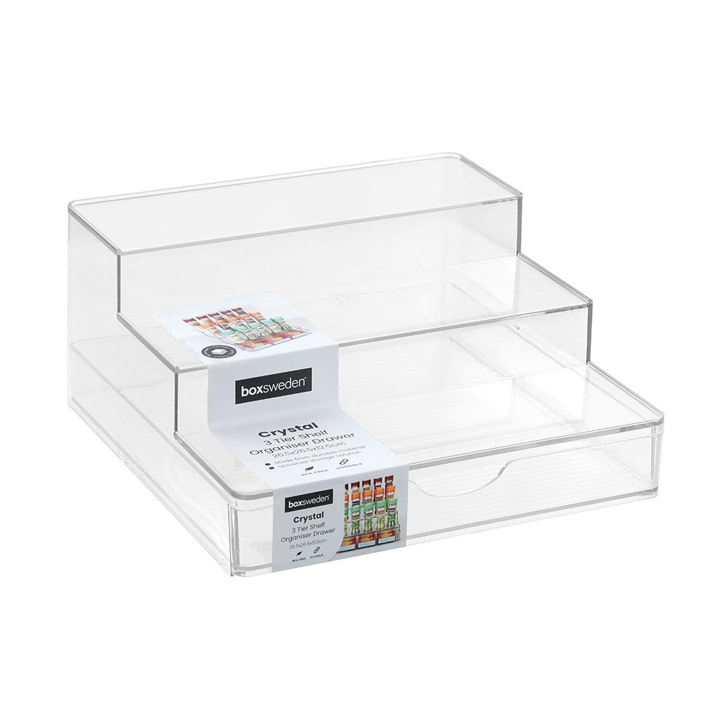 35921-boxsweden-26-5cm-crystal-3-tier-shelf-organiser-drawer-clear