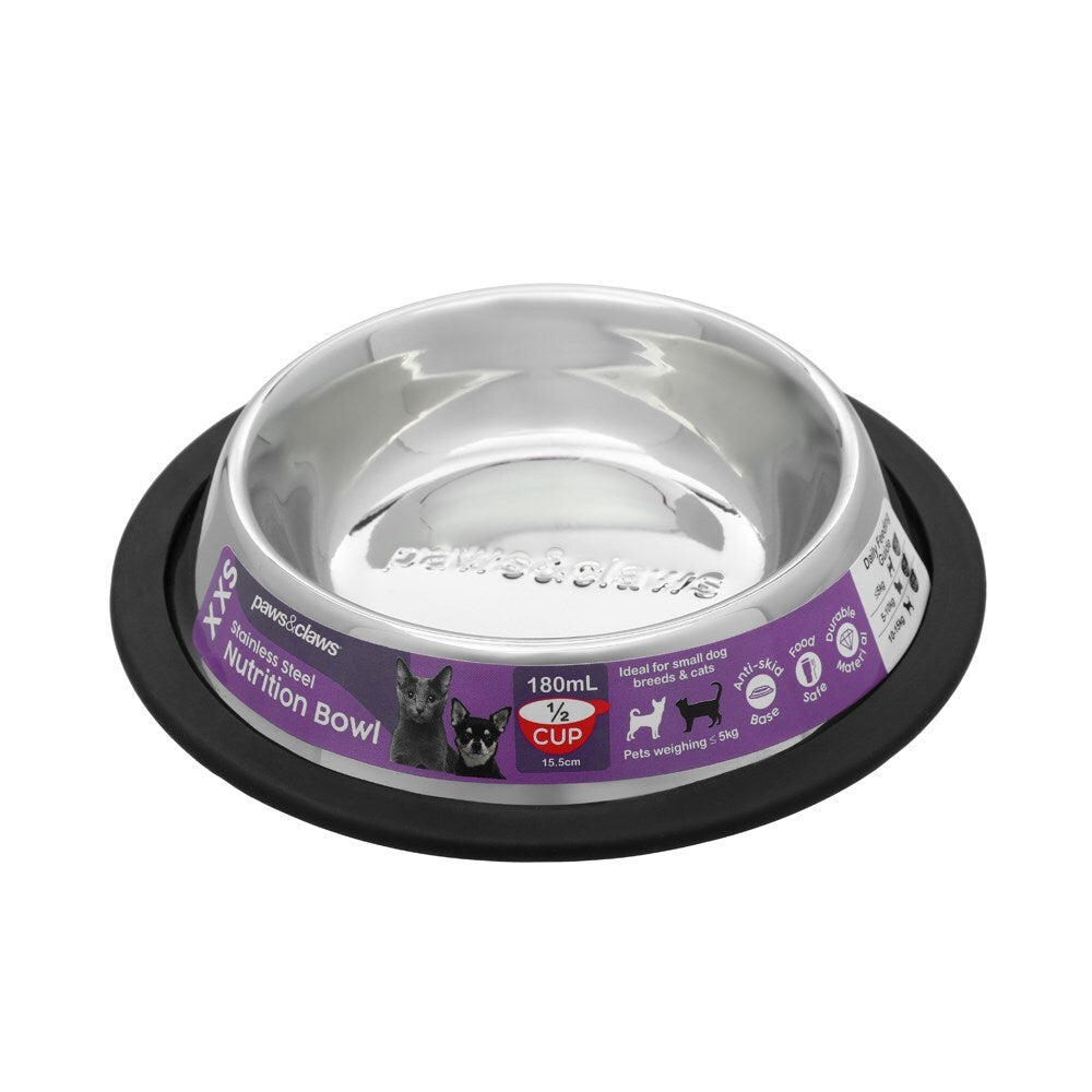 42274-paws-claws-stainless-steel-pet-bowl-black-anti-skid-180ml