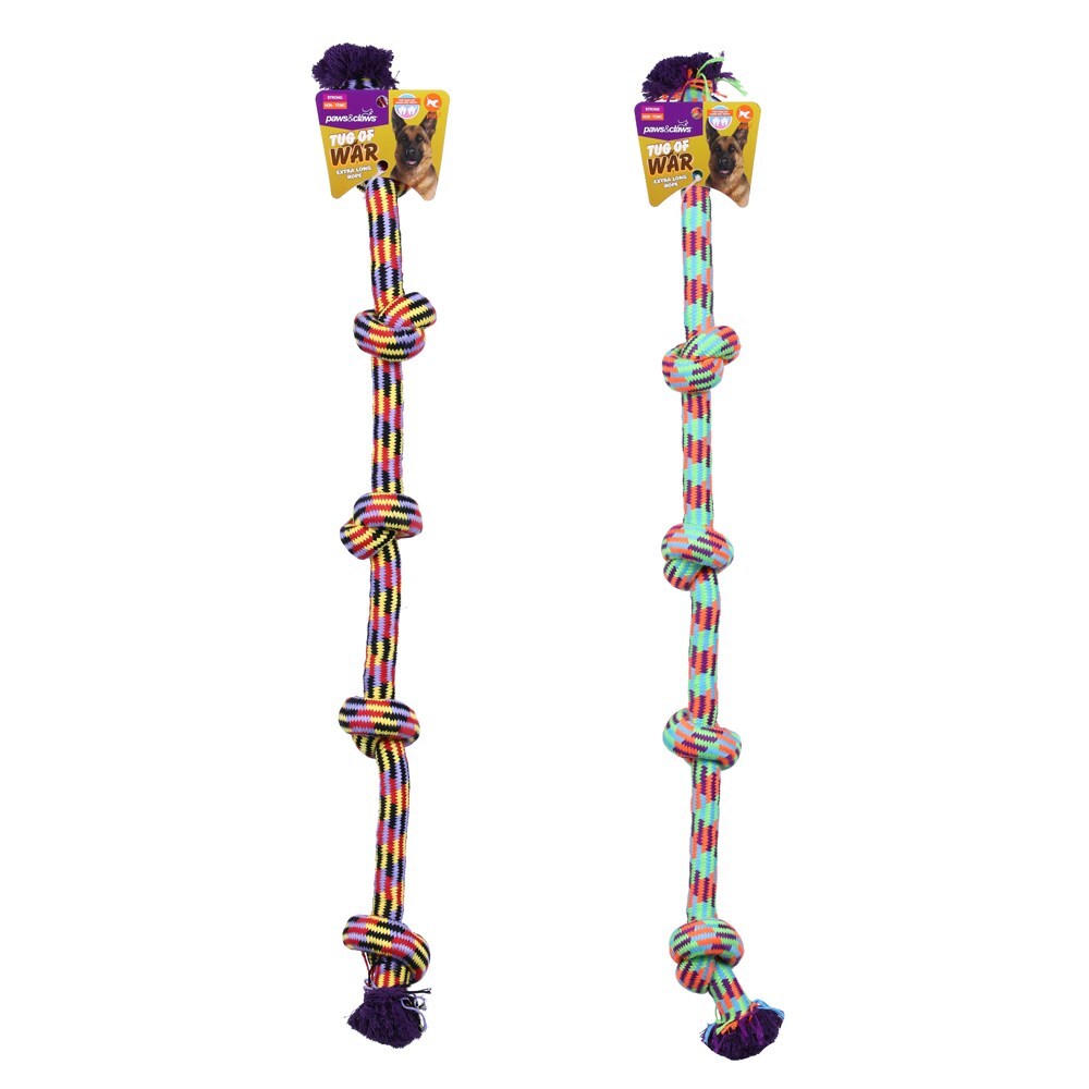 44834-paws-claws-105cm-extra-long-knotted-rope-pet-toy-assorted