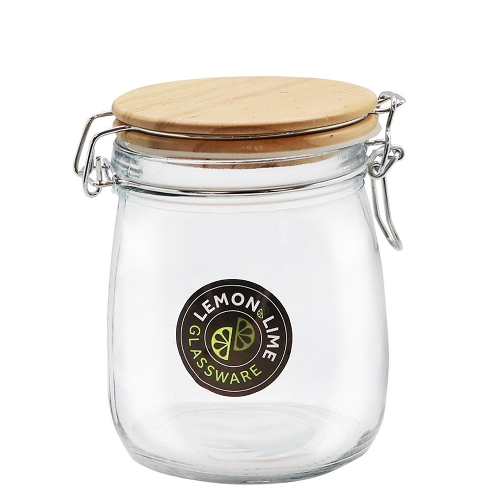 45015-lemon-and-lime-730ml-14cm-glass-clip-jar-w-wooden-lid-clear