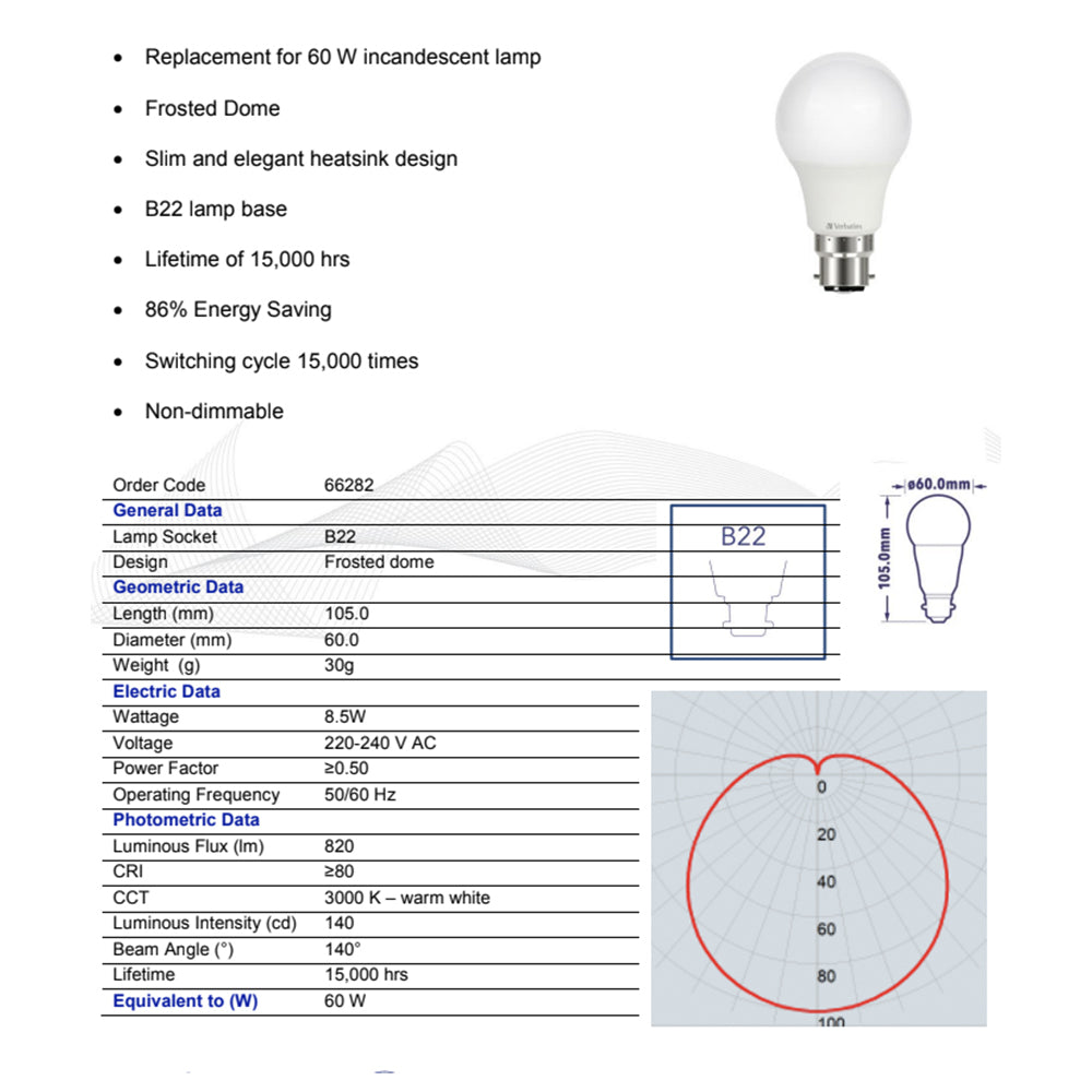 66282-verbatim-b22-bayonet-warm-white-classic-a-light-globe-bulb-8-5w-820lm-3000k
