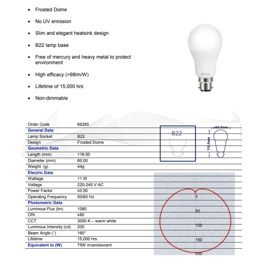 66285-verbatim-b22-bayonet-warm-white-classic-a-light-globe-bulb-11w-1080lm-3000k