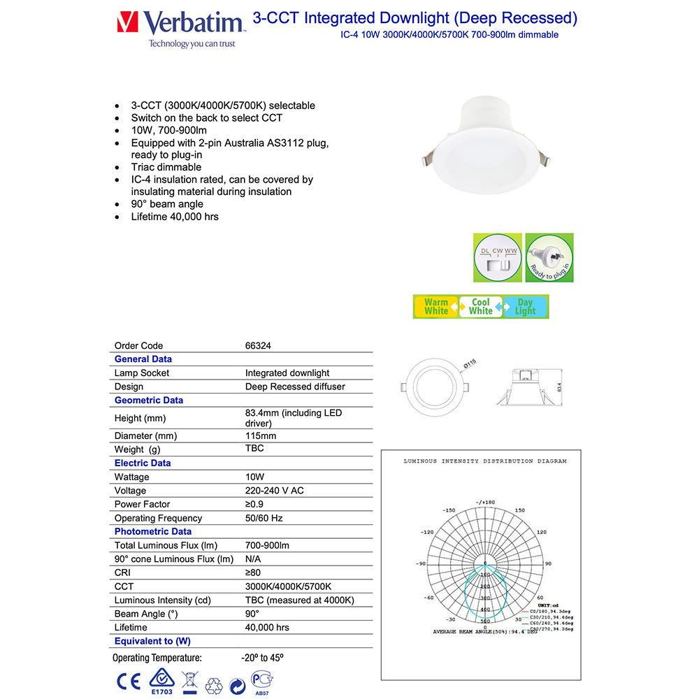 66324-verbatim-recessed-tri-colour-downlight-10w-3000k-4000k-5700k-90mm-cutout