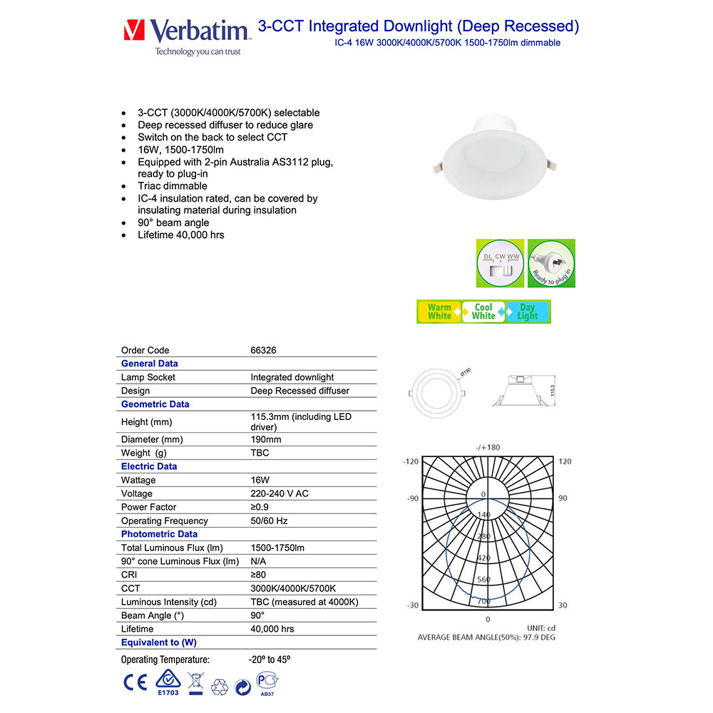 66326-verbatim-recessed-tri-colour-downlight-16w-3000k-4000k-5700k-165mm-cutout
