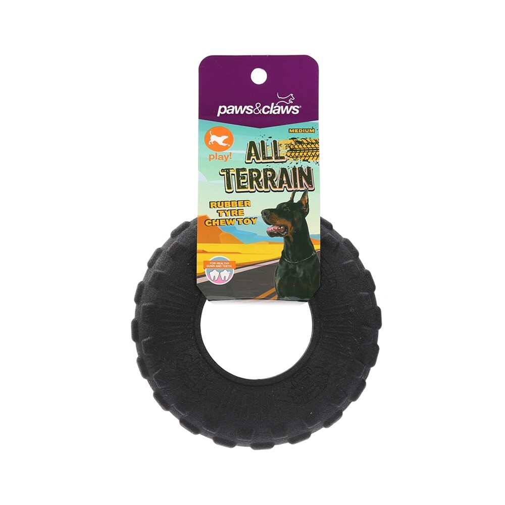 79775-paws-and-claws-all-terrain-rubber-tyre-medium-chew-toy-15x15x4-5cm