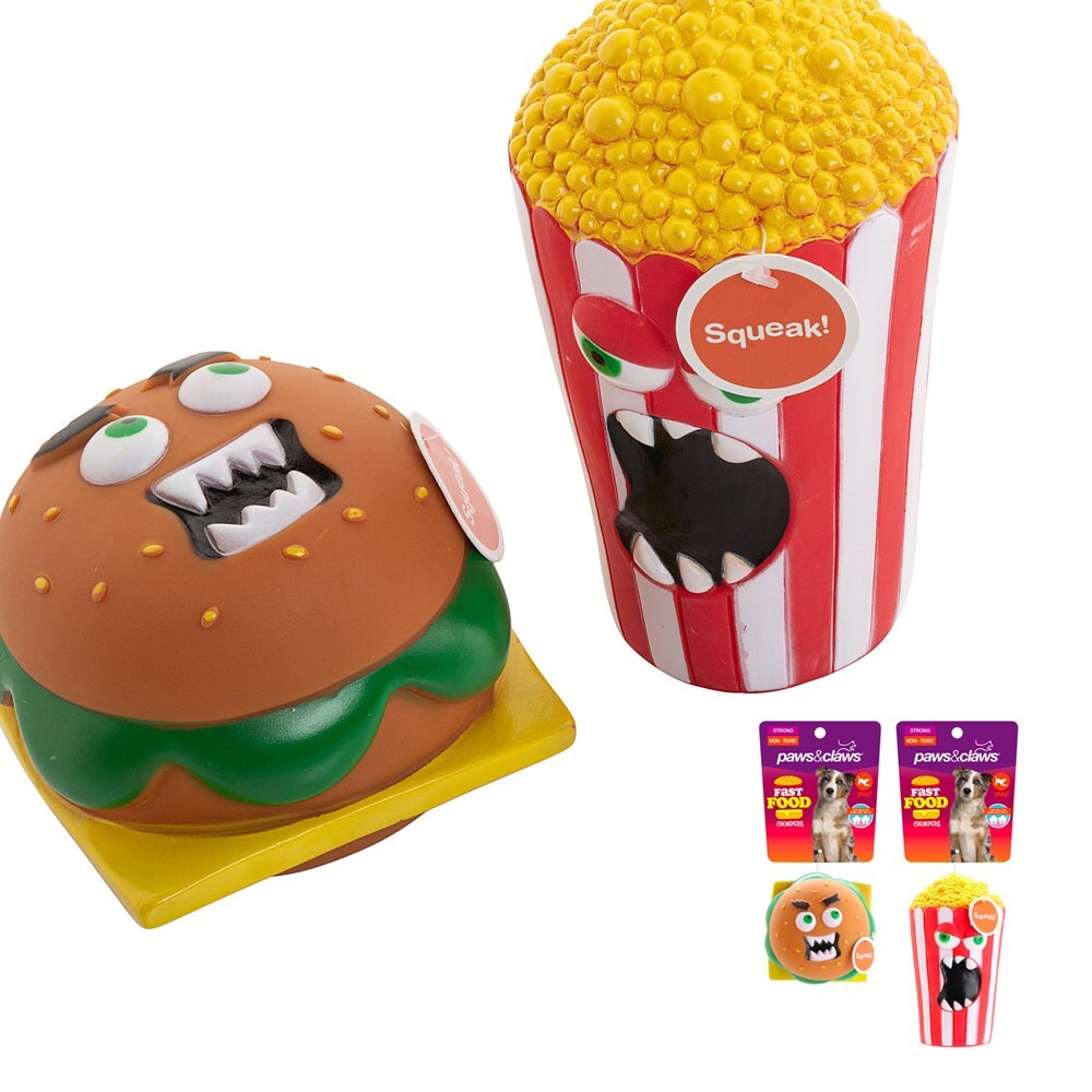 80078-paws-claws-fast-food-chompers-vinyl-chew-pet-toy-assorted