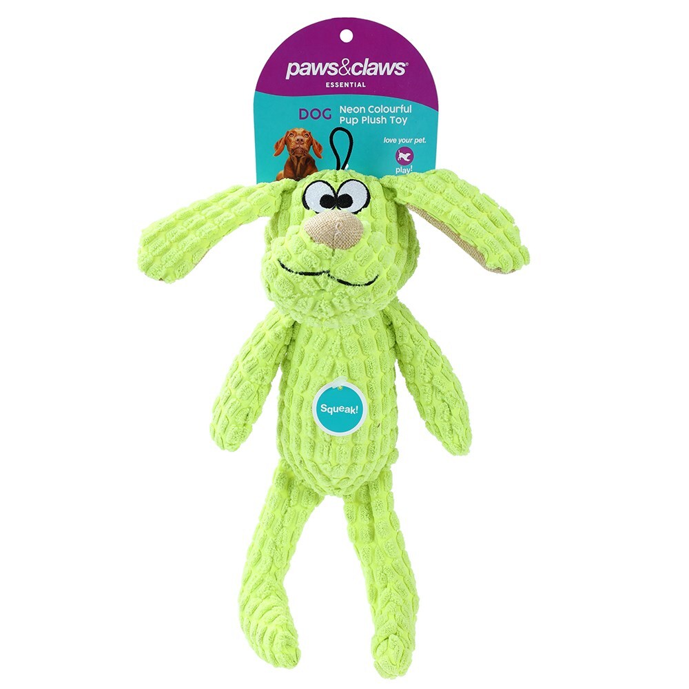 88838-paws-claws-neon-pup-plush-dog-pet-toy-assorted-28x20x10cm