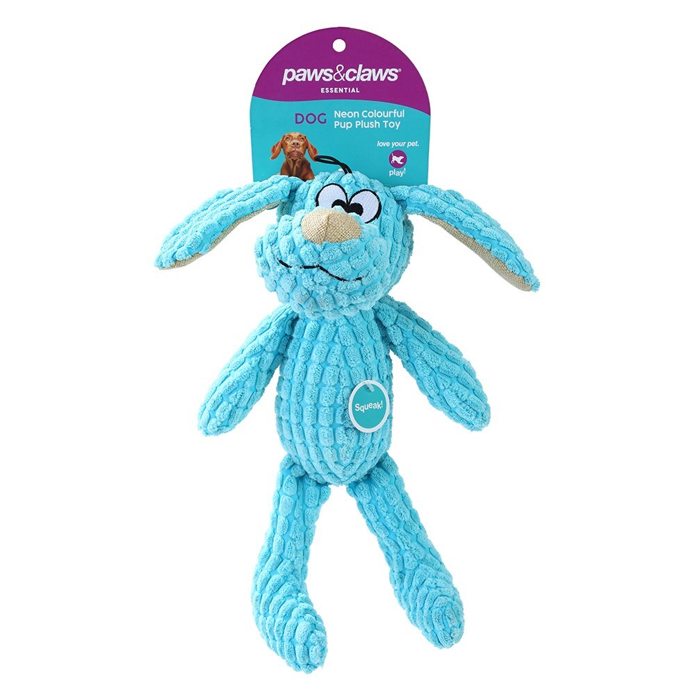 88838-paws-claws-neon-pup-plush-dog-pet-toy-assorted-28x20x10cm