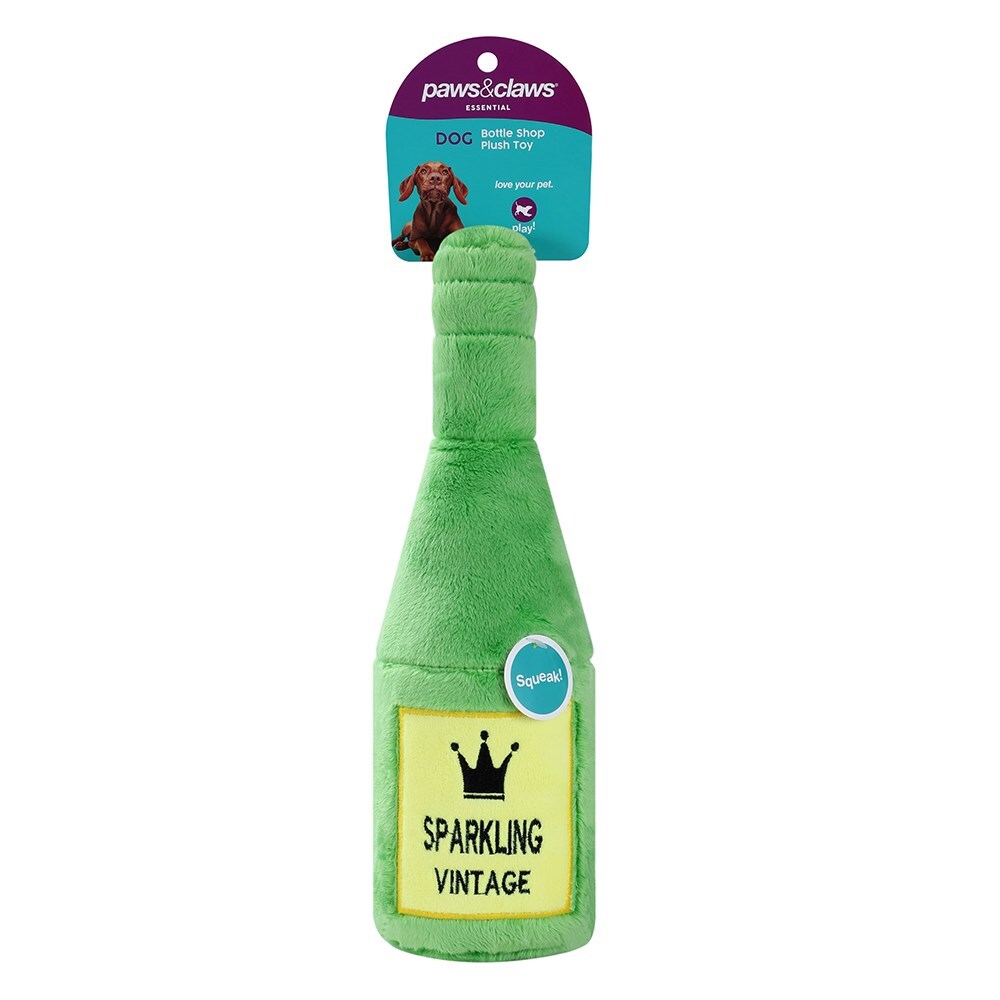 89354-paws-claws-bottle-shop-sparkling-plush-dog-pet-toy-31x10cm