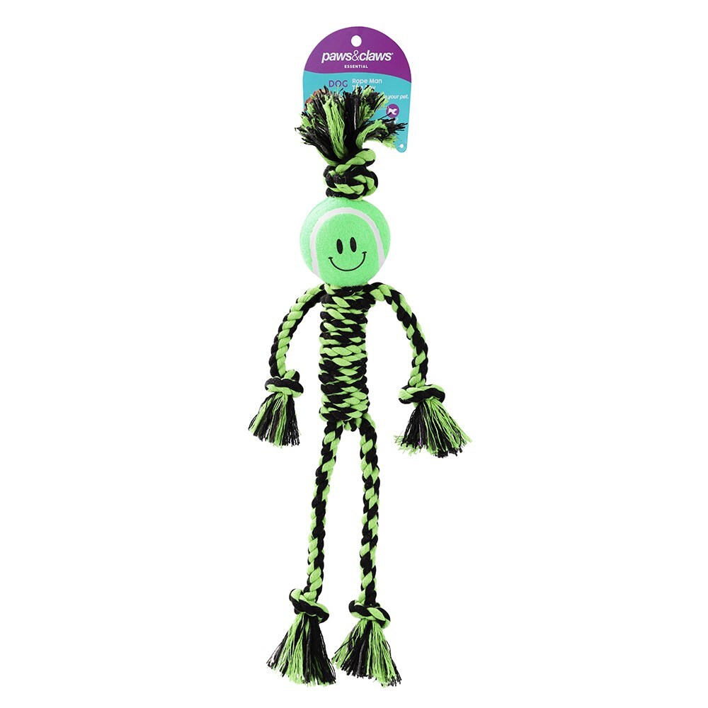 Paw & Claws 40cm Woven Rope Man Pet Dog Tug Toy w/ Tennis Ball - Assorted