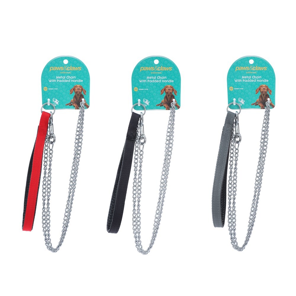 Paws & Claws Pet/Dog 120x2cm Chain Lead w/ Padded Handle - Assorted