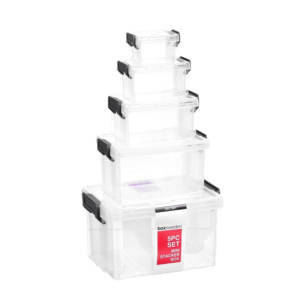 Boxsweden Mini Stacker Box Set 5Pc Clear