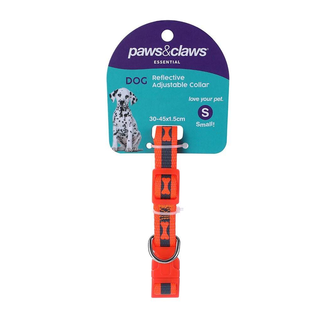 Paws & Claws 30-45cm Reflective Collar w/ Bone Print Small - Assorted