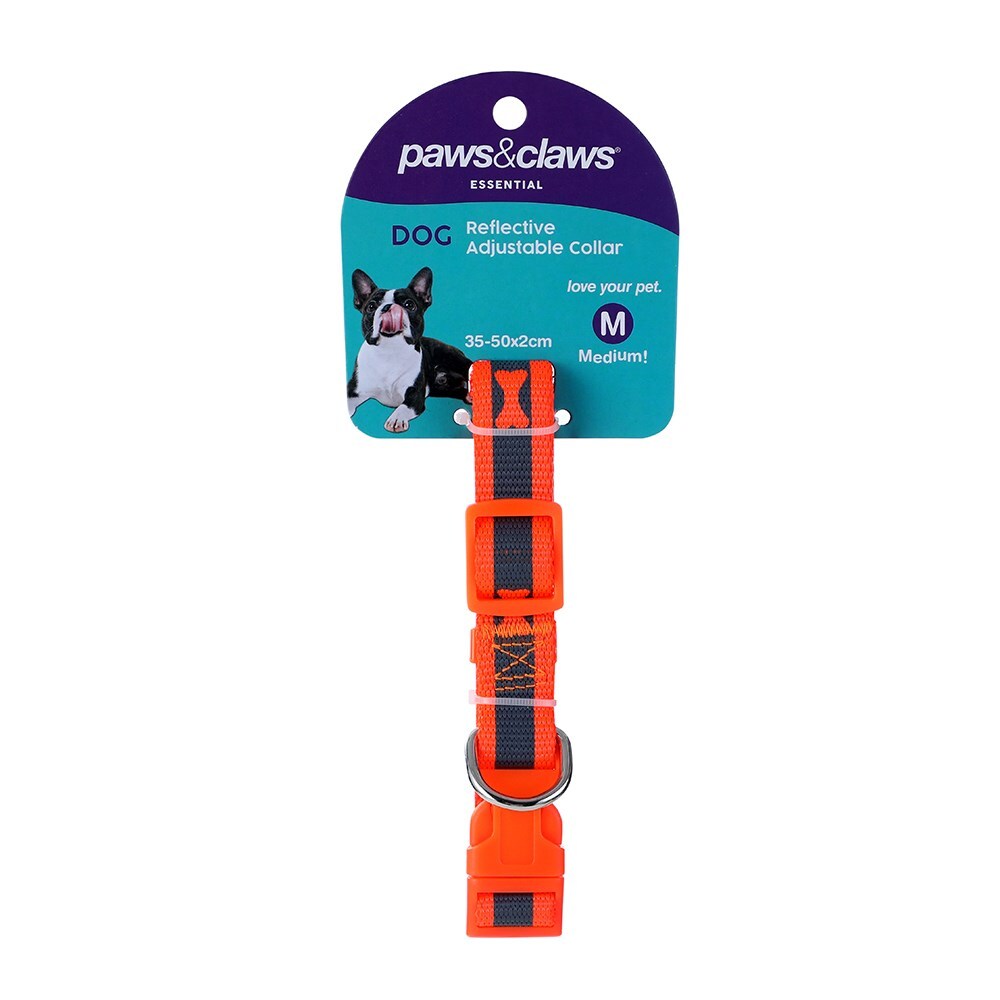 Paws & Claws 35-50cm Reflective Collar w/ Bone Print Medium - Assorted
