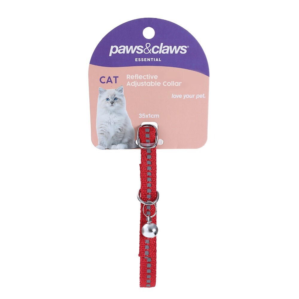 Paws & Claws Pet/Cat Reflective 35x1cm Collar Nylon w/ Bell - Assorted