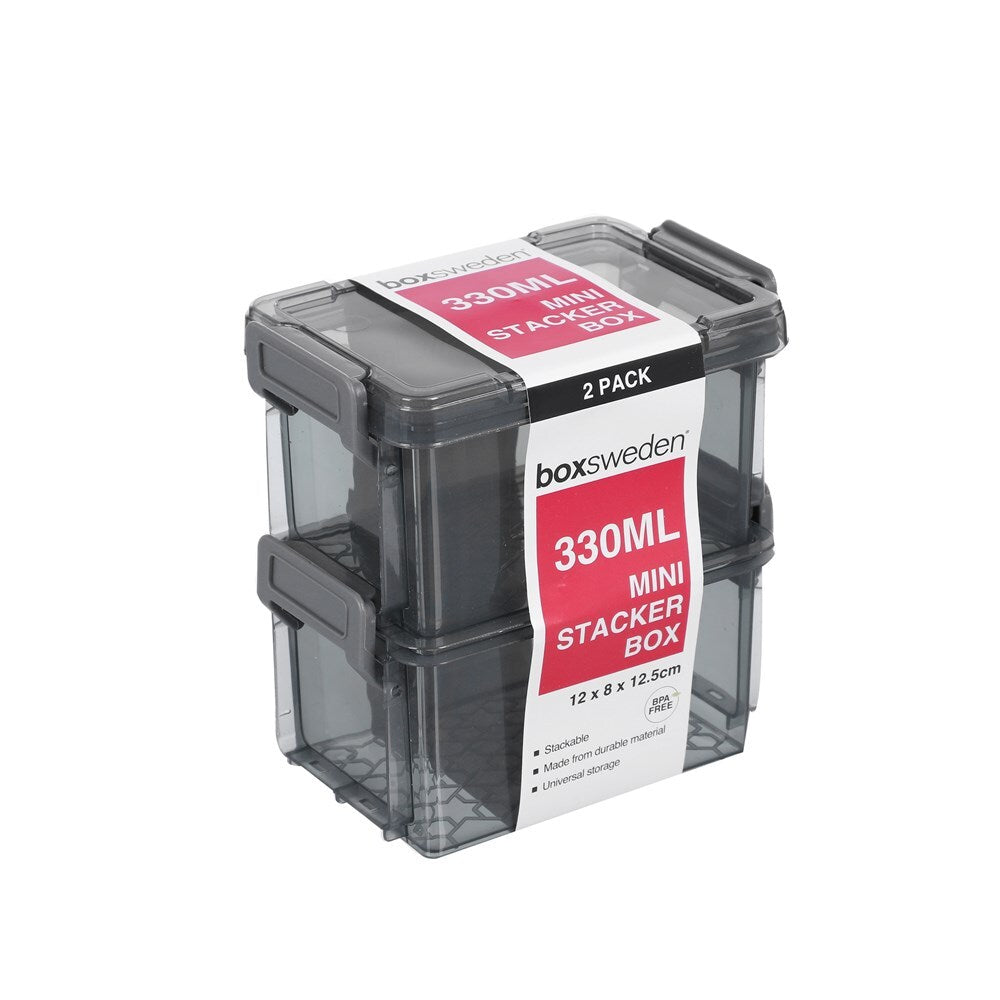 2PK Boxsweden Mini Stacker Box 330Ml Charcoal