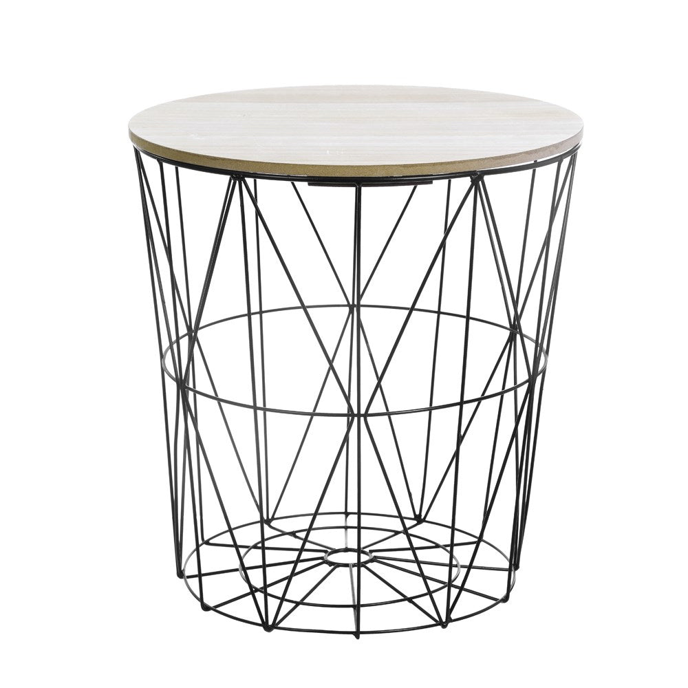 Boxsweden Toska Metal Wire Storage Table Wooden Top 39x40.5cm - Black