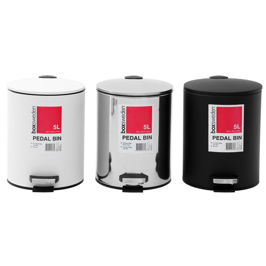 Boxsweden 5L Pedal Bin - Stainless Steel - Assorted Colour