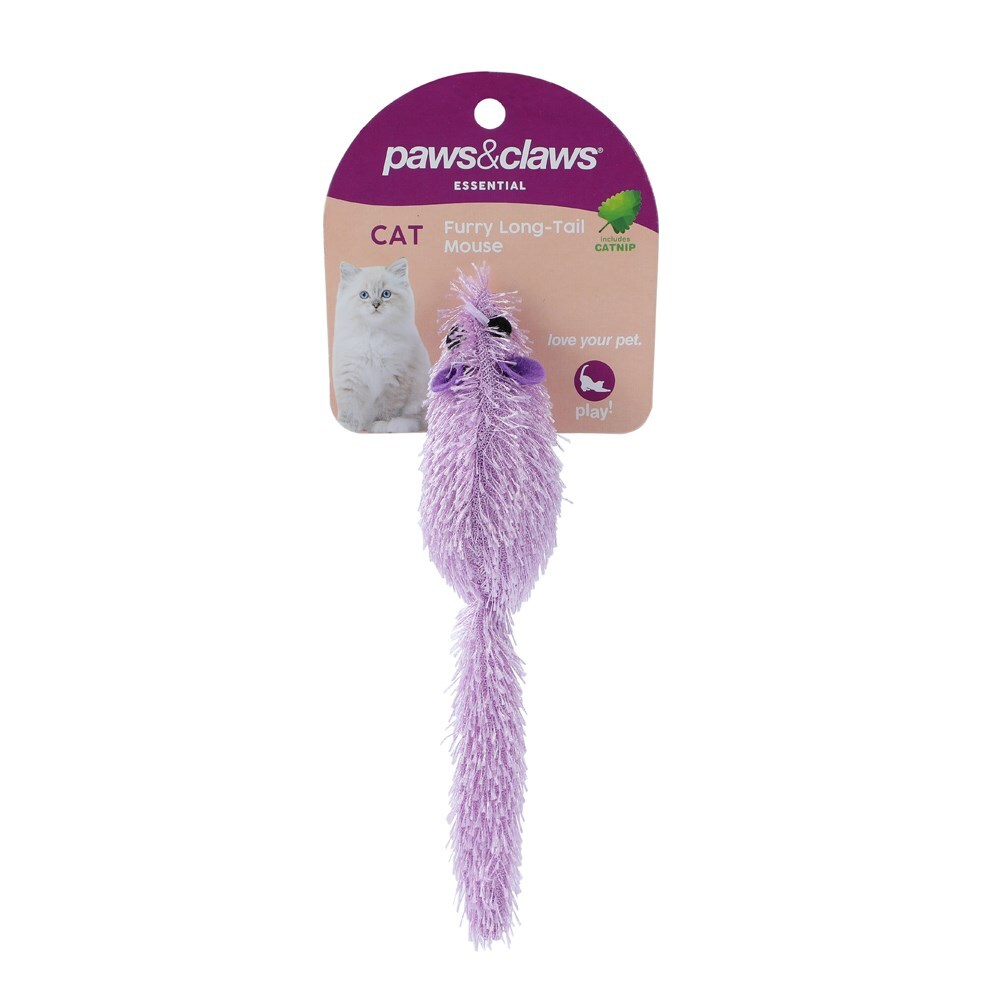 Paws & Claws Furry Long-Tail Catnip Mouse 17cm Assorted