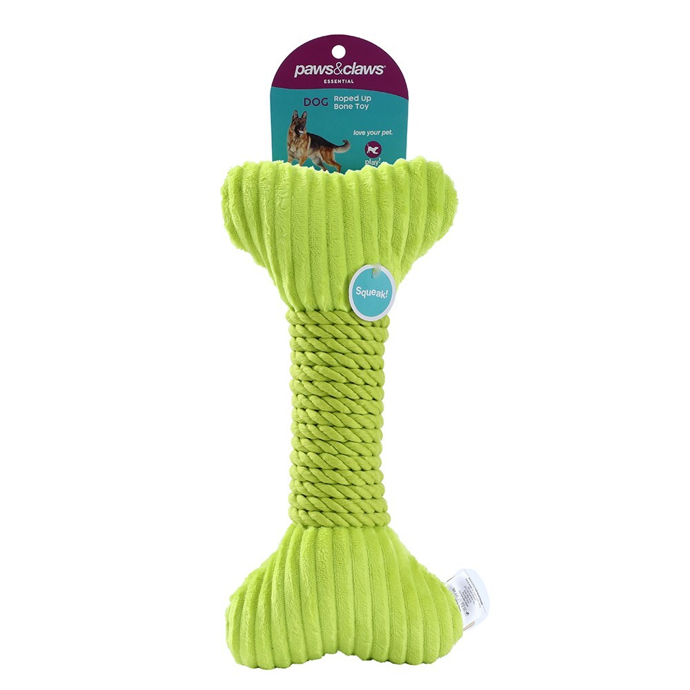 Paws & Claws 30x14cm Roped-Up Plush Bone Dog Toy - Green