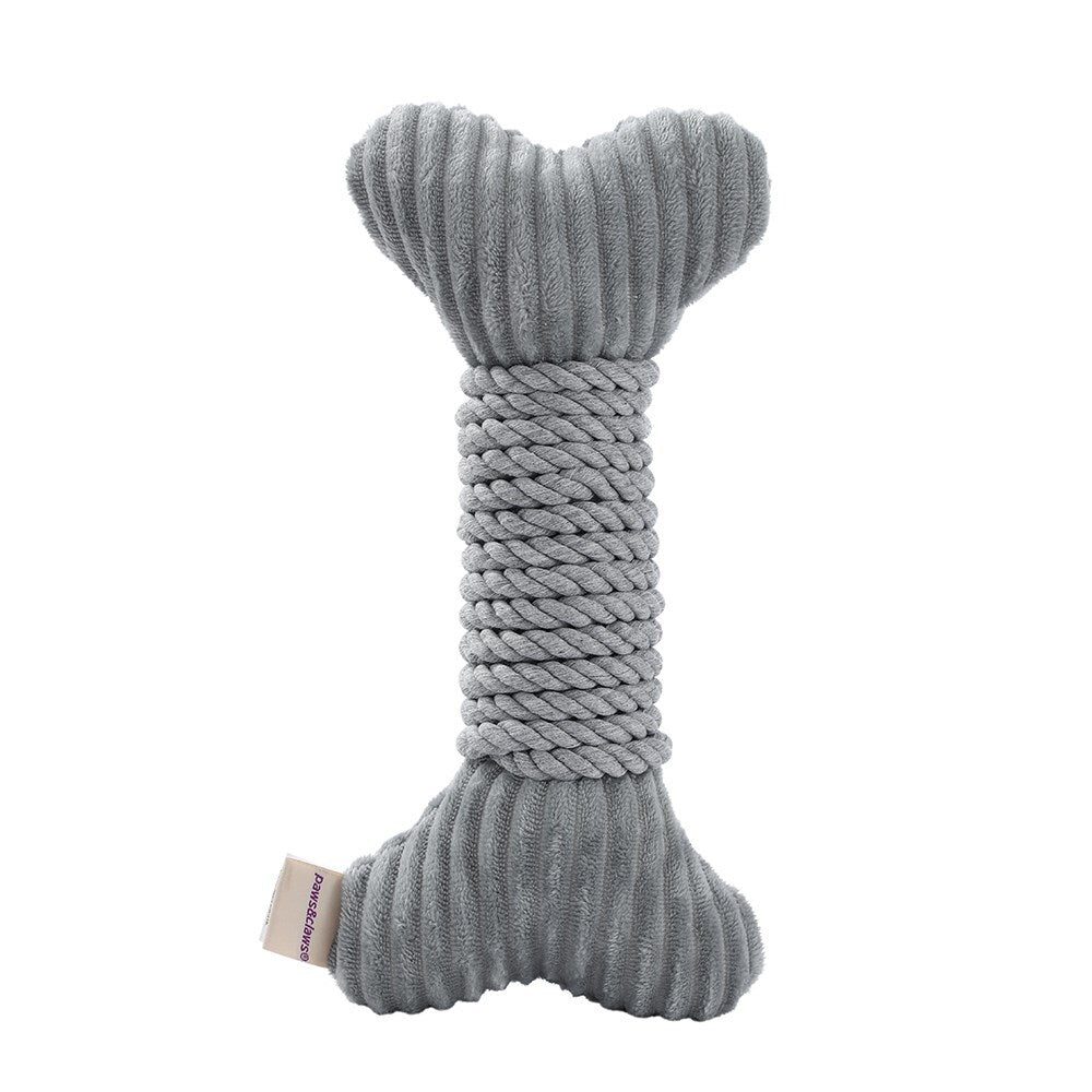 Paws & Claws 30x14cm Roped-Up Plush Bone Dog Toy - Grey