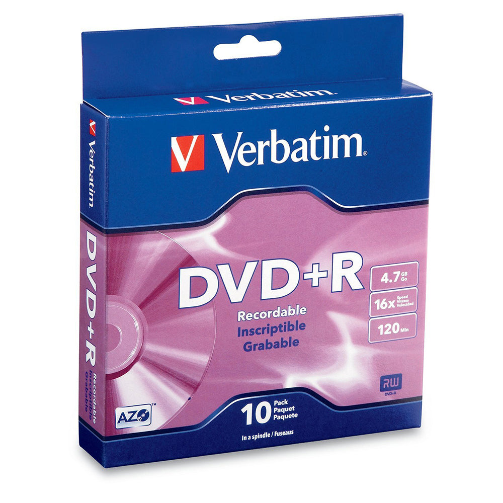 10PK Verbatim DVD+R 4.7GB 16x Speed Blank Disc w/ Spindle Case