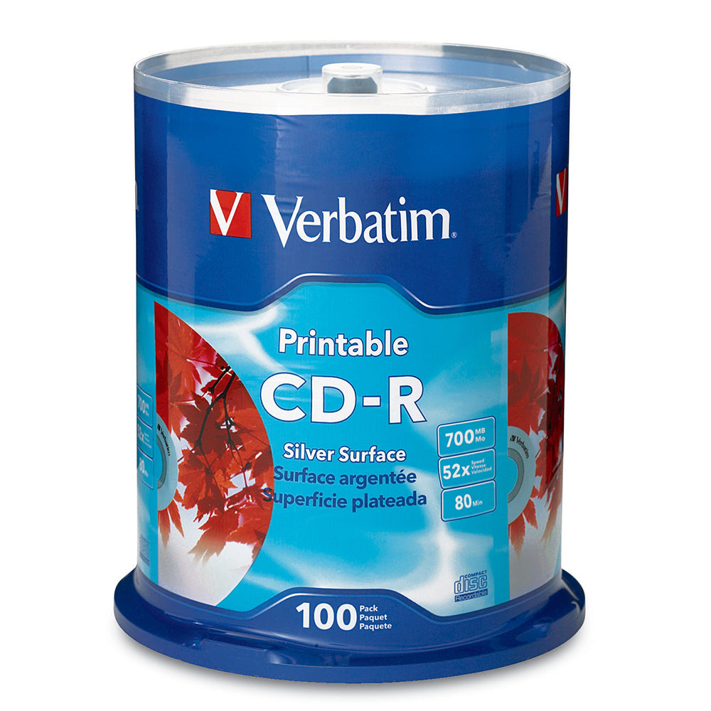 100PK Verbatim CD-R 700MB/80min 52x Silver Inkjet Disc