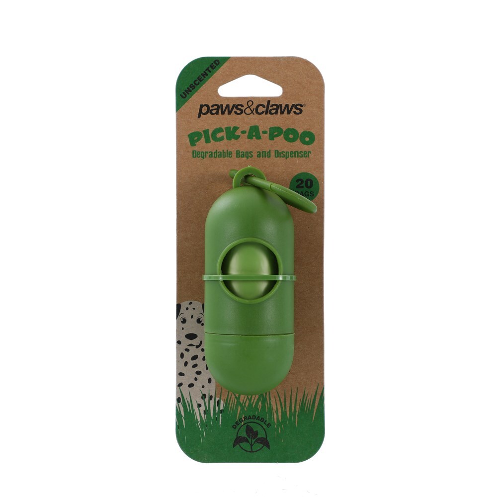 20pc Paws & Claws Pick-A-Poo Degradable Waste Bags & Dispenser
