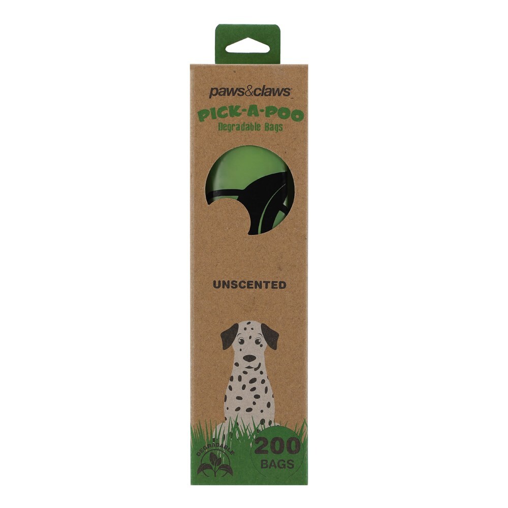 200pc Paws & Claws Pick-A-Poo Degradable Waste Bags w/Dispenser Box