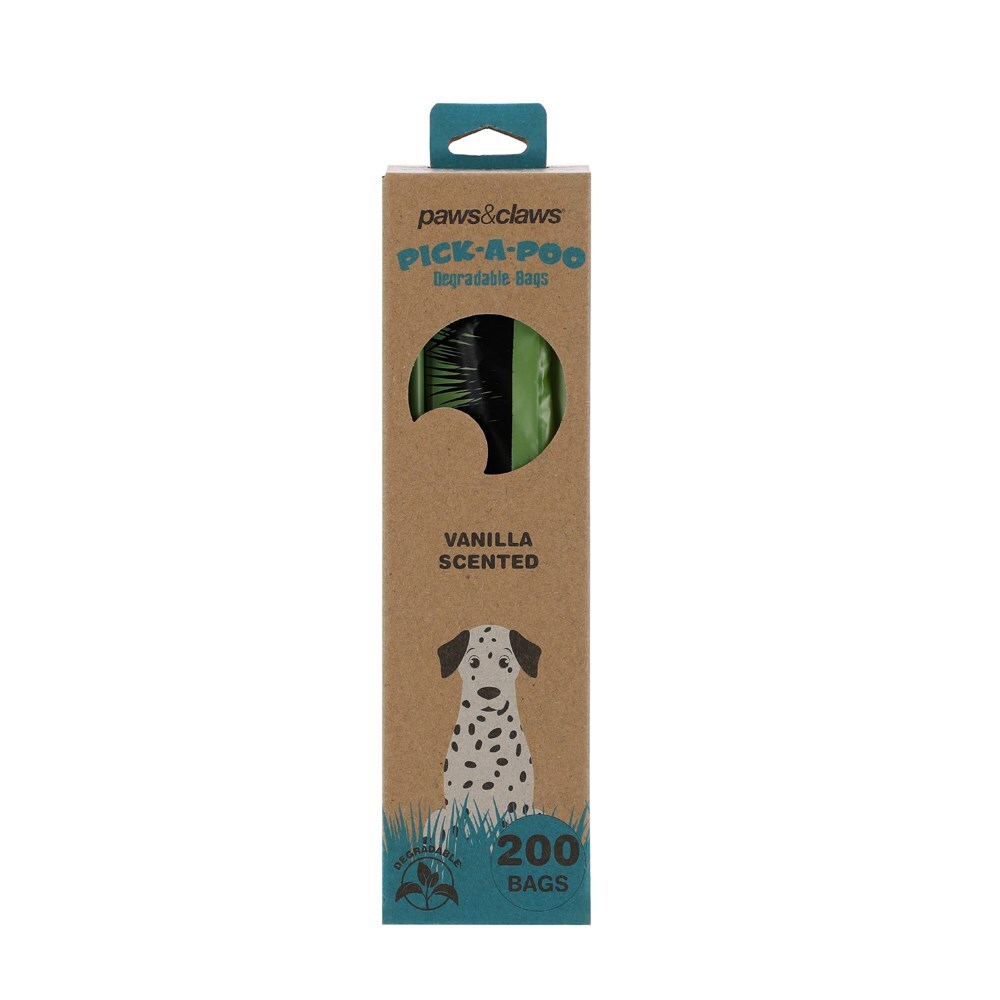 200PK Paws & Claws Pick-A-Poo Degradable Waste Bags Dispenser - Vanilla Scented